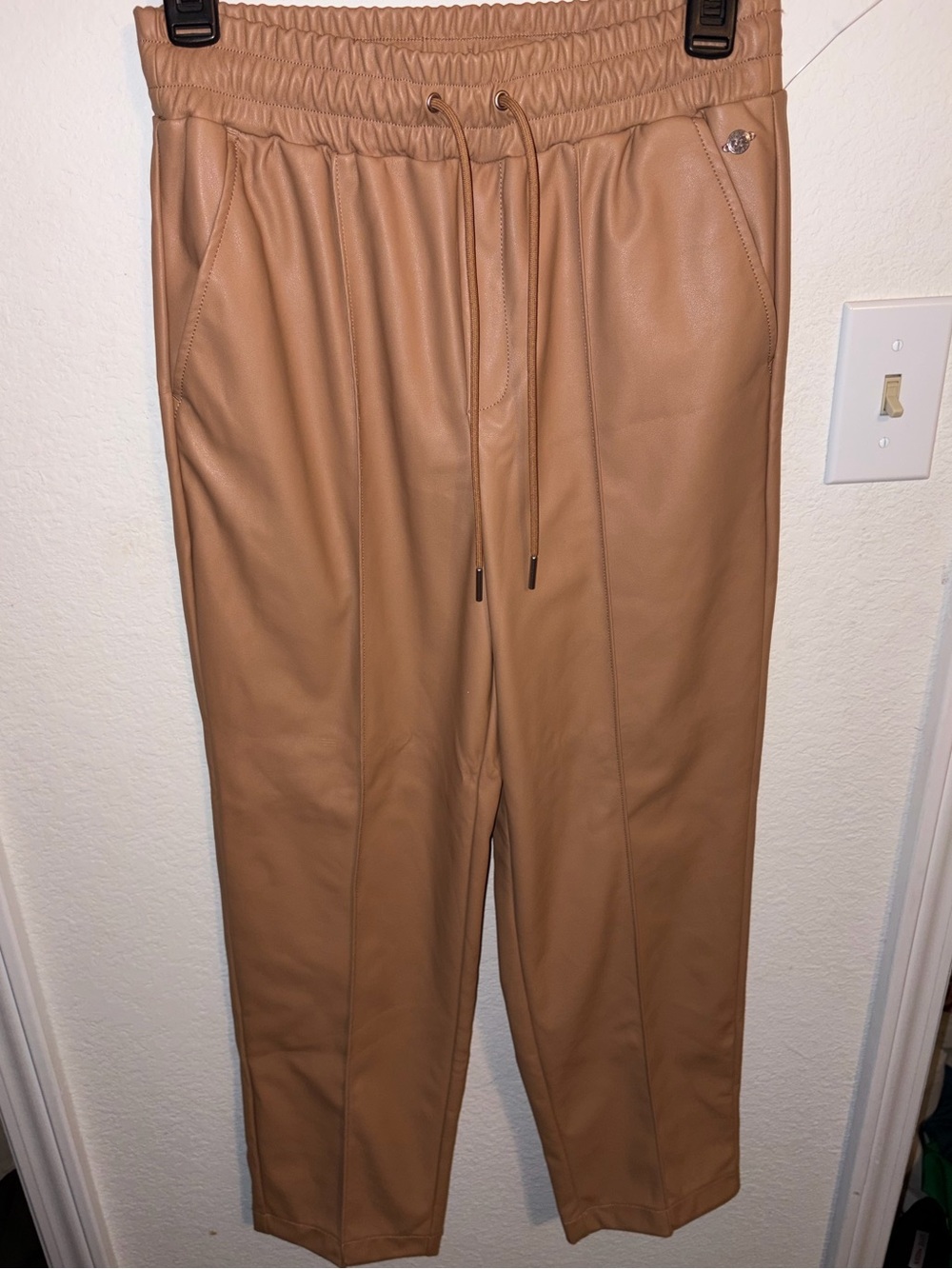 Women’s Calia Faux Leather Drawstring Jogger Pants - Tan